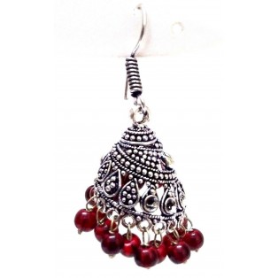 Silver Oxidized Earring Jhumka Jhumki Chandelier - Hook Dangle Drop - Big Cone 2